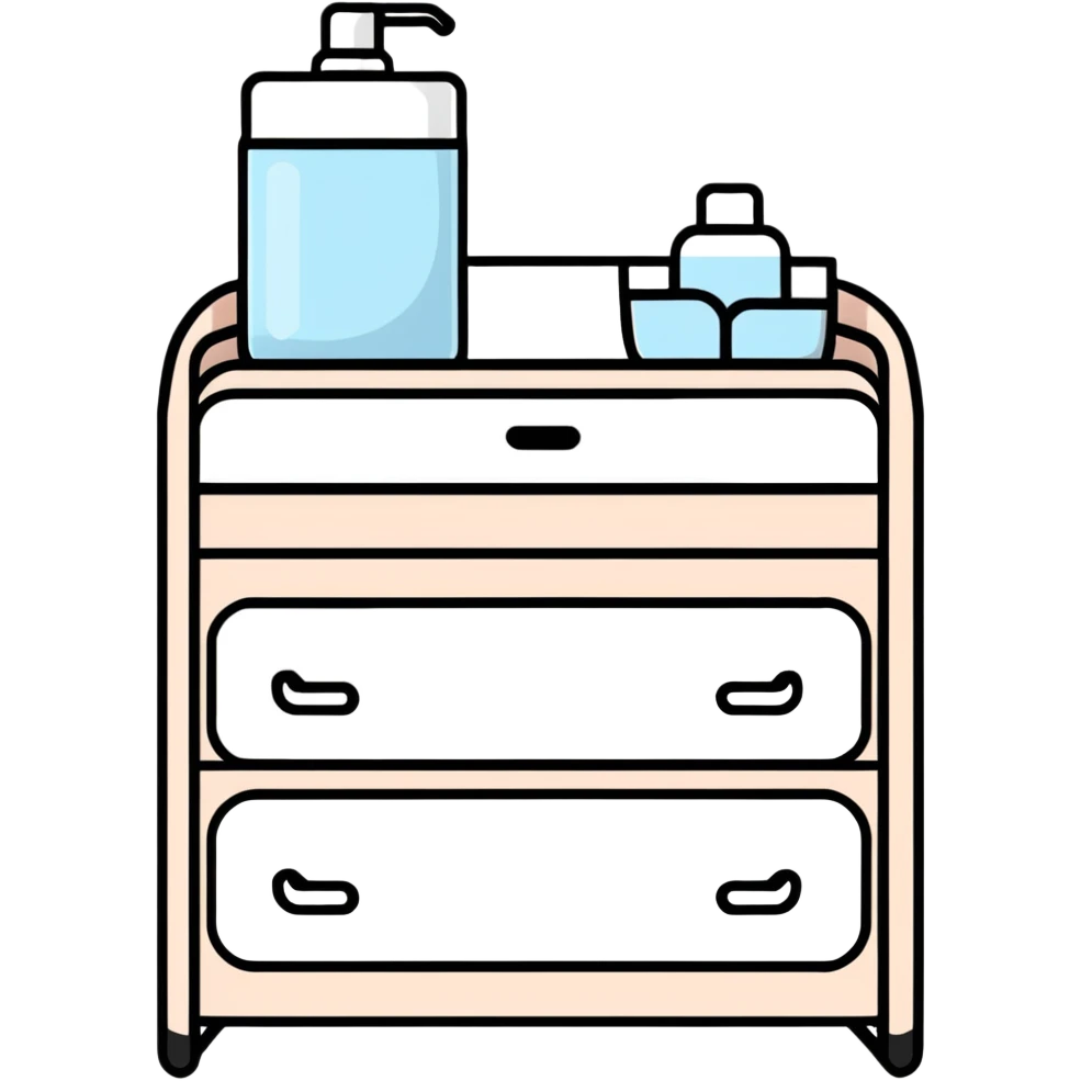 cute nursery changing table set with organizers for diapers, wipes, lotions, and baby clothes emoji