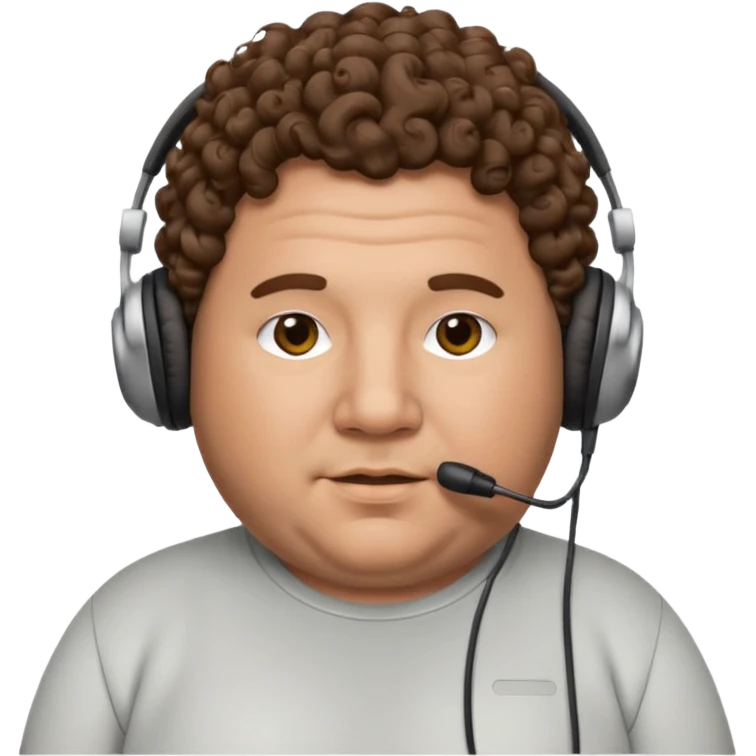 fat man with curly hair and headphones emoji