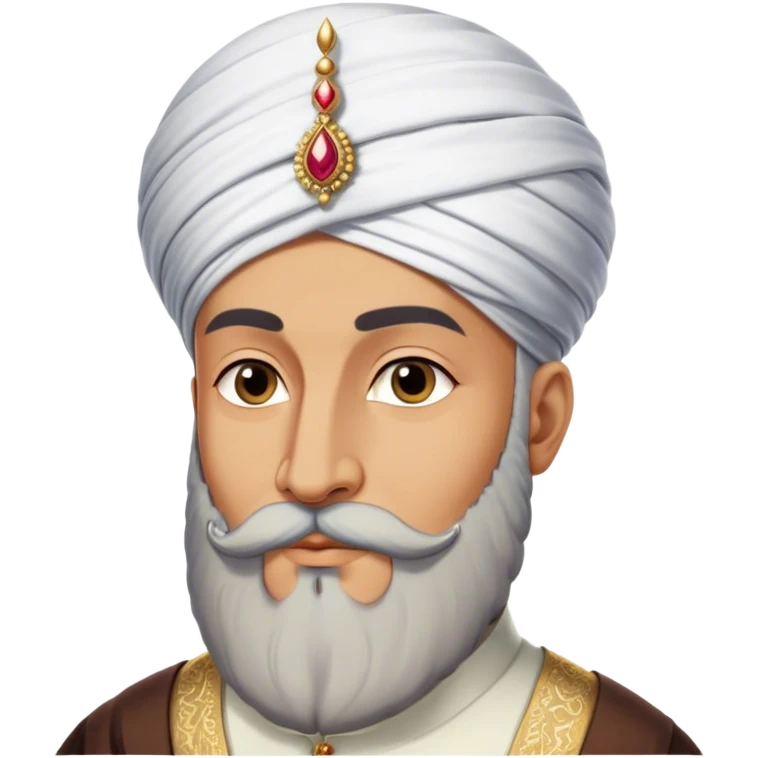 ​Cinematic Realistic Portrait of Suleiman the Magnificent, depicted as a regal Ottoman sultan adorned with a large, white, round, tall turban and a majestic grey beard, his commanding gaze bathed in warm, historic lighting that exudes timeless authority and grandeur, emoji