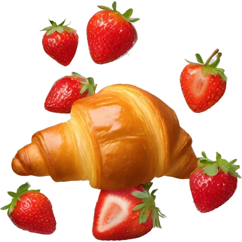 White plate with croissant with chocolates and strawberries emoji