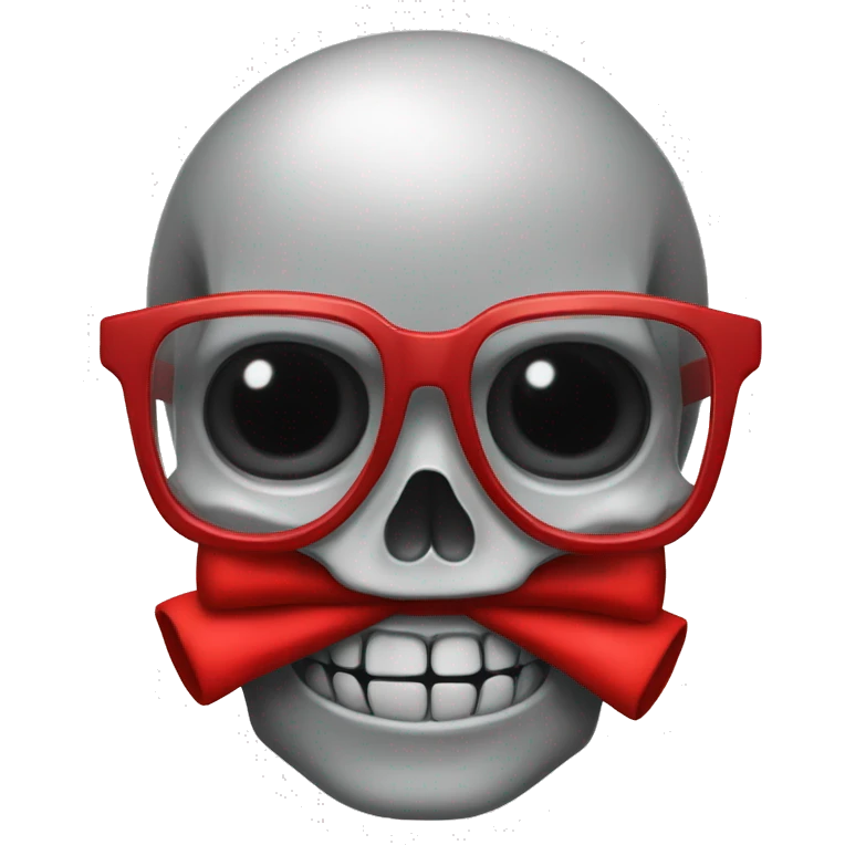 Generate a Skull wearig clear Glasses and a red Bow emoji