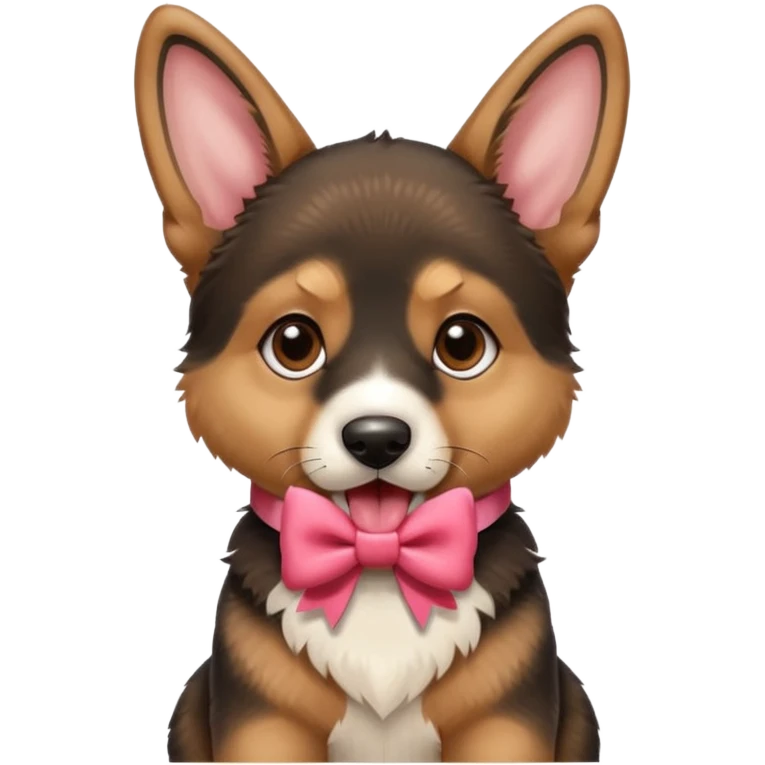 German shepherd puppy with a bow in the neck, like a gift. With the tonge out emoji