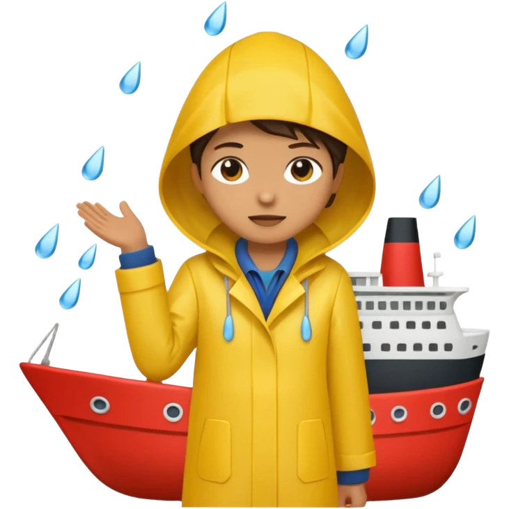 یک ادم در کشتی است و باران می اید emoji