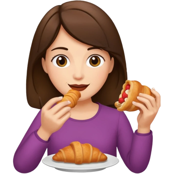 brunette woman eating croissant emoji