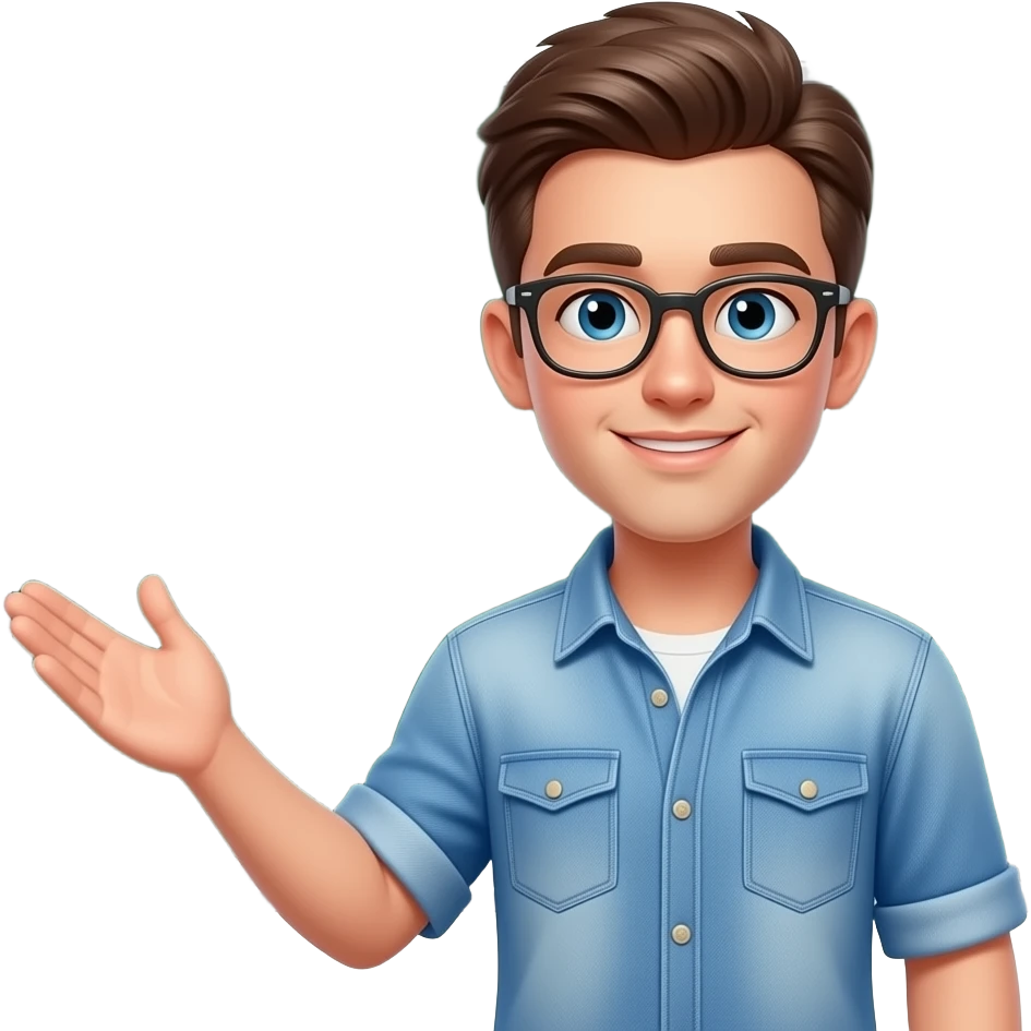 young man as a teacher casual-styled with the green board behind him close up emoji
