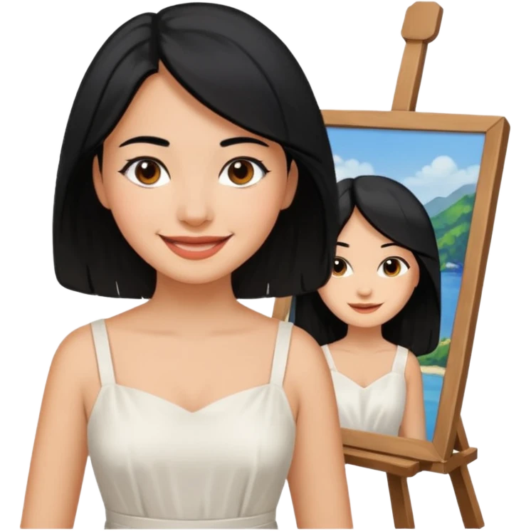 Painting Hold. Women painting smilling  black hair emoji