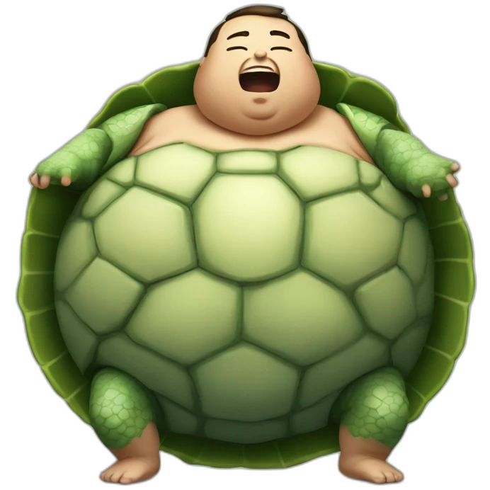 fat boy with a turtle shell on his back laying on his back furiously screaming emoji