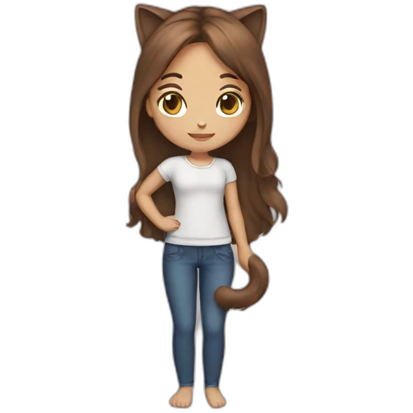 Girl with brown length hair and a cat emoji