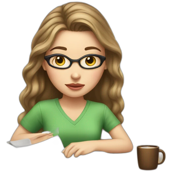 White Girl studying with lip balm and coffee  emoji