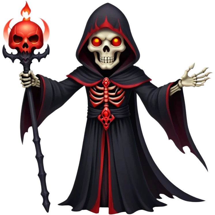 evil dark skeleton lich with black robes and red glowing eyes emoji