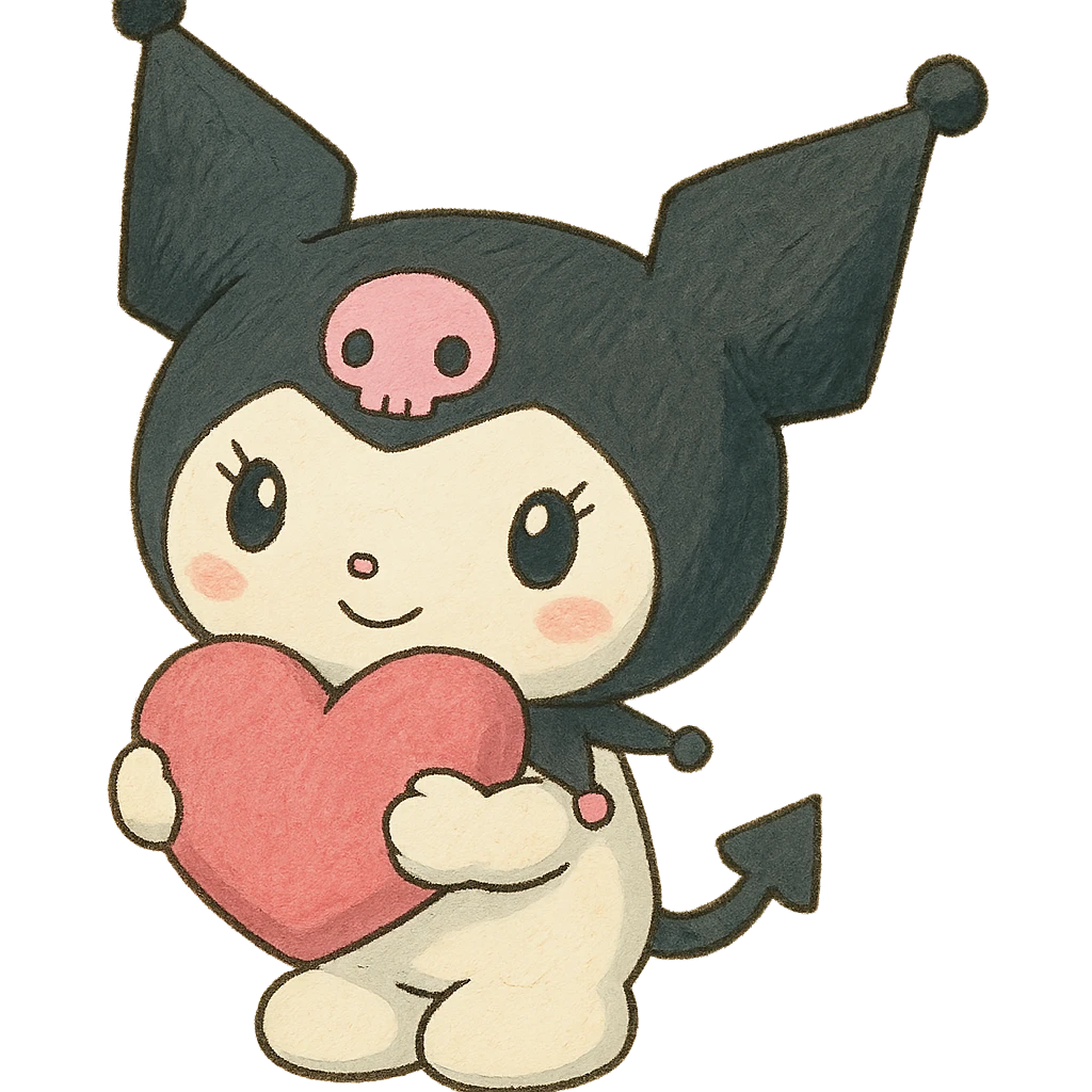 Kuromi holding a heart emoji