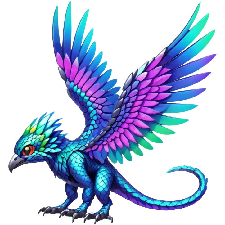 Tropical futuristic lush warm-colored neon-colored Fakémon-Digimon-Trico-creature emoji