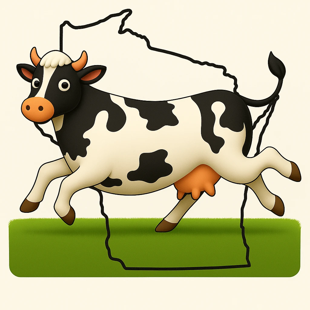 Add the outline of the state of Wisconsin in the background behind the cow and grass field emoji