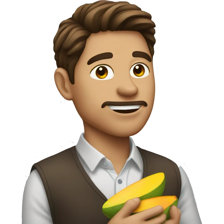 brown hair man eat mango emoji