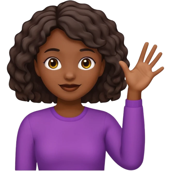 A dark-skinned girl with short, wavy hair raises her right hand 😜 and makes the same emoji movements emoji