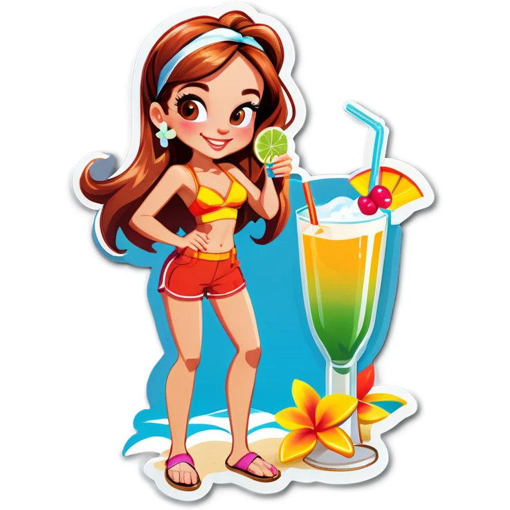Annemarie drinking a tropical cocktail at the beach emoji