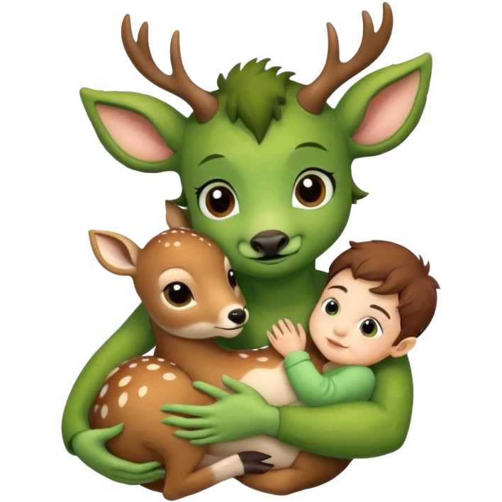 ugly monster hugging baby deer emoji