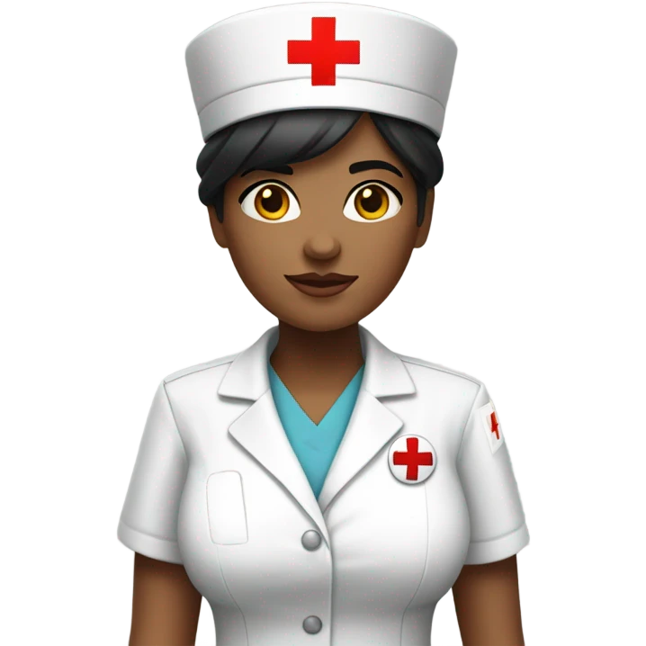 short black hair female nurse with red cross sign hat wearing dress emoji