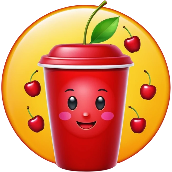 Cherry red on aColorful fruits with glowing antioxidant particles, cell protection, bright clean colors, simple emoji style cup emoji