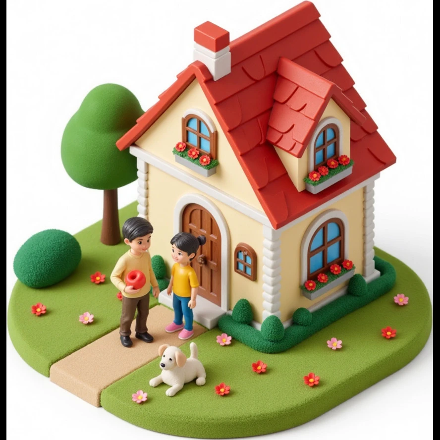 palace house with a family and pet emoji