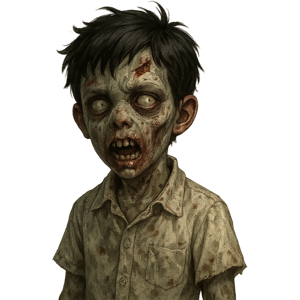 boy zombie with dark hair and white shirt, variation 3 emoji