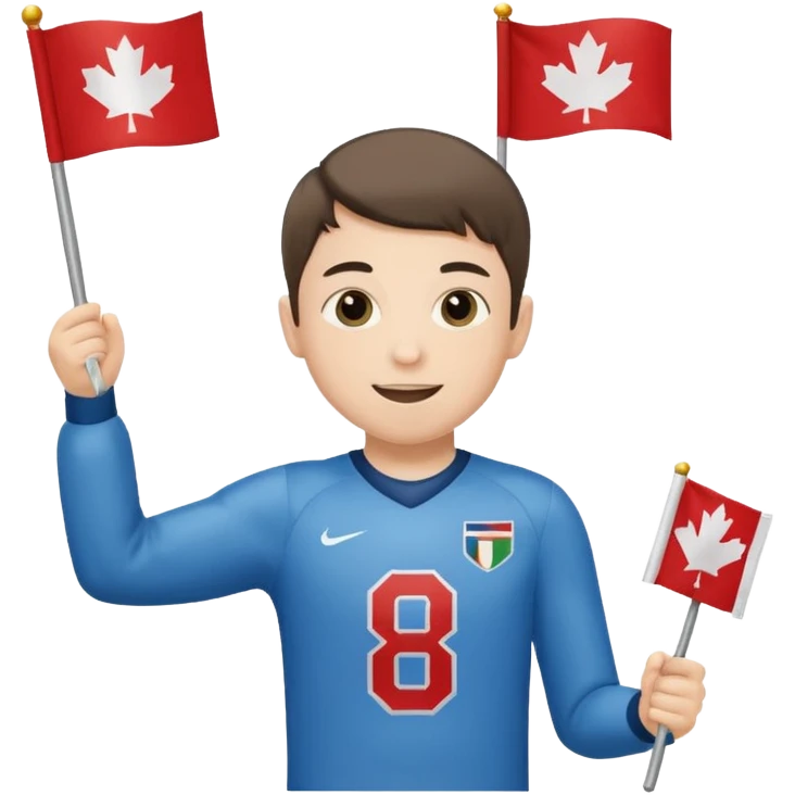 A boy in a jersey, excitedly lifting a small handheld flag. emoji