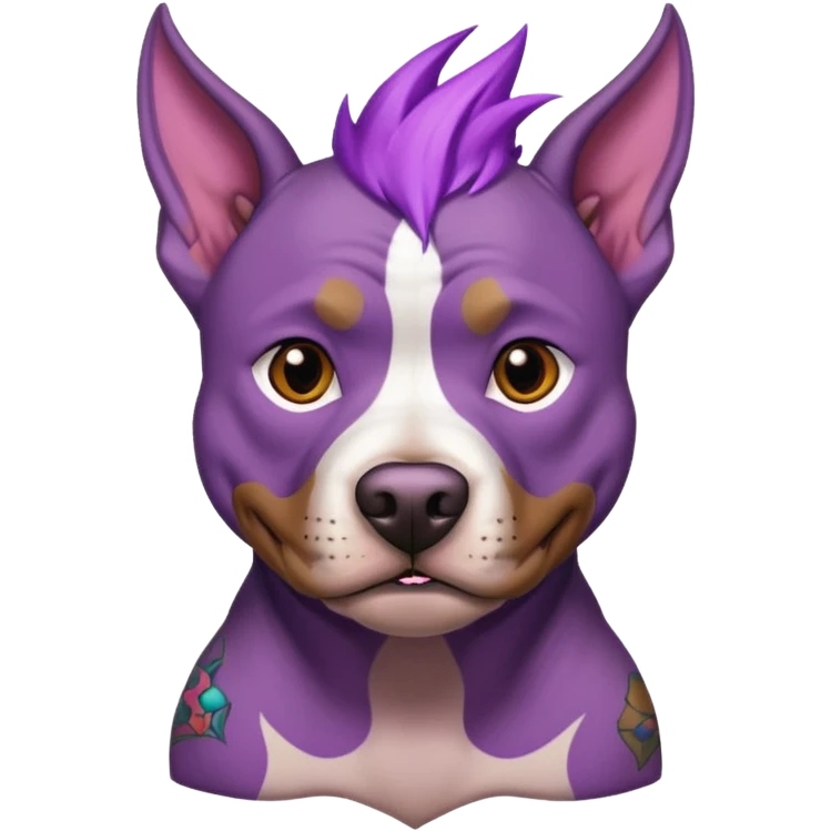 very tattoed brown face pitbull dog with purple spiky hair emoji