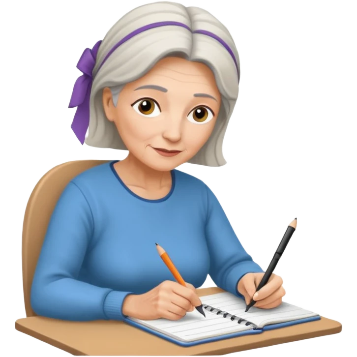 Older woman sketching in spiral pad emoji
