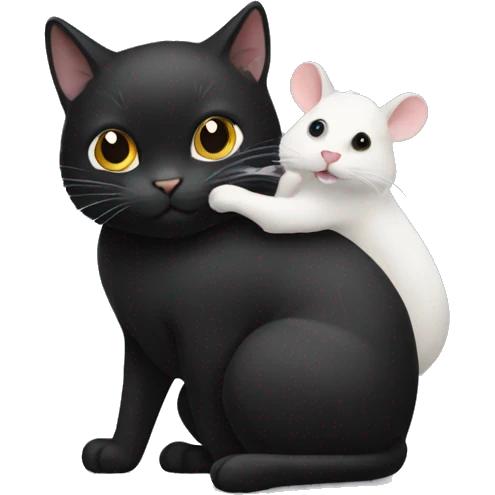 black Cat holding a white hamster emoji
