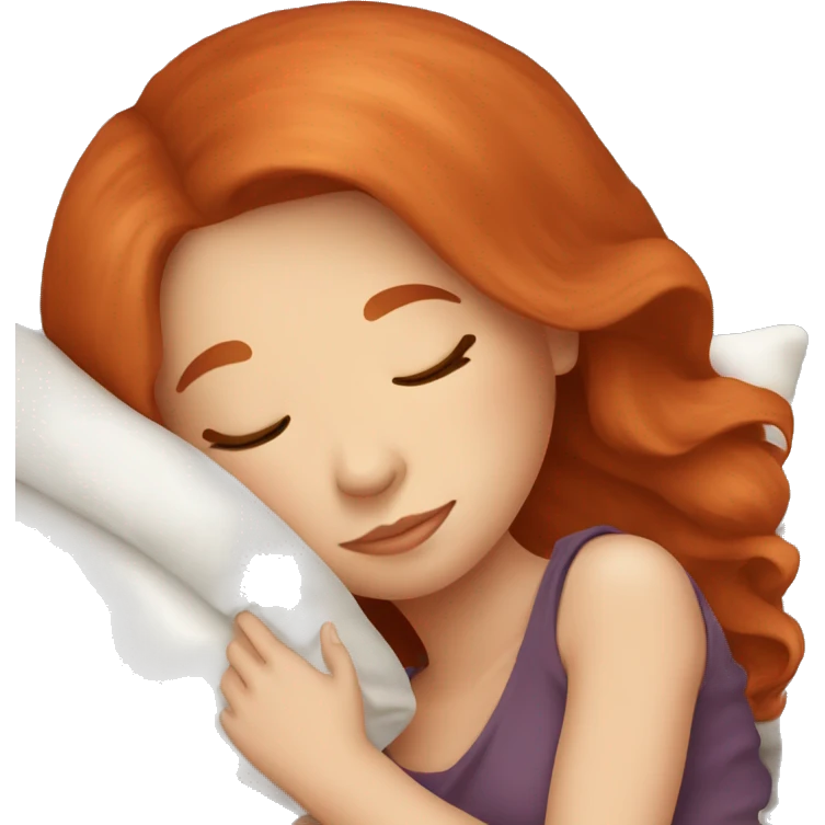 pretty redhead girl sleeping with a pillow and blanket emoji