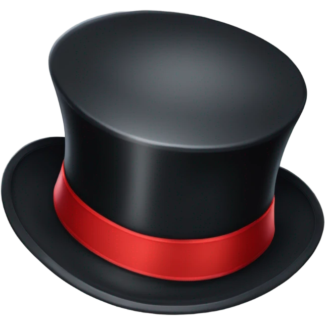 A black top hat displaying a red ribbon around the base. The ribbon forms a visible bow at the front, with the ends falling slightly over  emoji