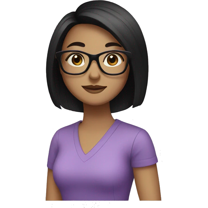 Create me a girl with a square cut, black hair, and purple square glasses emoji