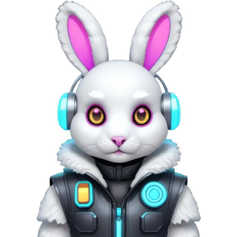 cute cyberpunk rabbit, neon ear implants, cyber armor vest, glowing circuits, futuristic vibe, 3D cartoon, mobile game icon style, clean background, no text, no watermark
 emoji