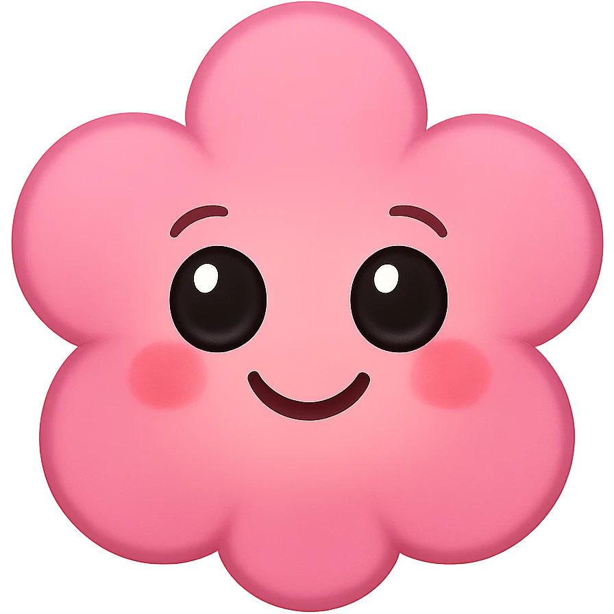 a new cute pink emoji, flower-shaped, big eyes, smiling, blushing cheeks emoji