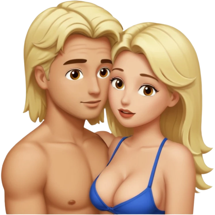 Sexy blond female. Big boobs. Sexy man . Making out passionately  emoji