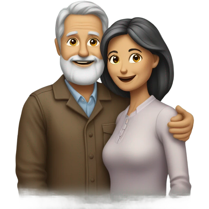 Loving 57 year old wife and 64 year old husband with beard both with dark hair emoji