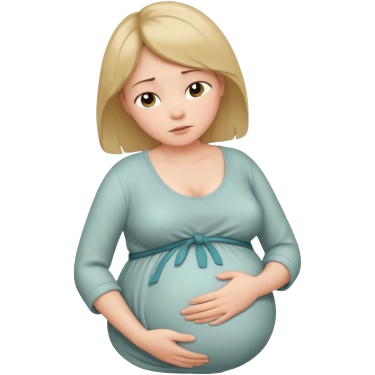 pregnant woman with neatly tied hair looking tired touching her big belly softly and breath slowly emoji