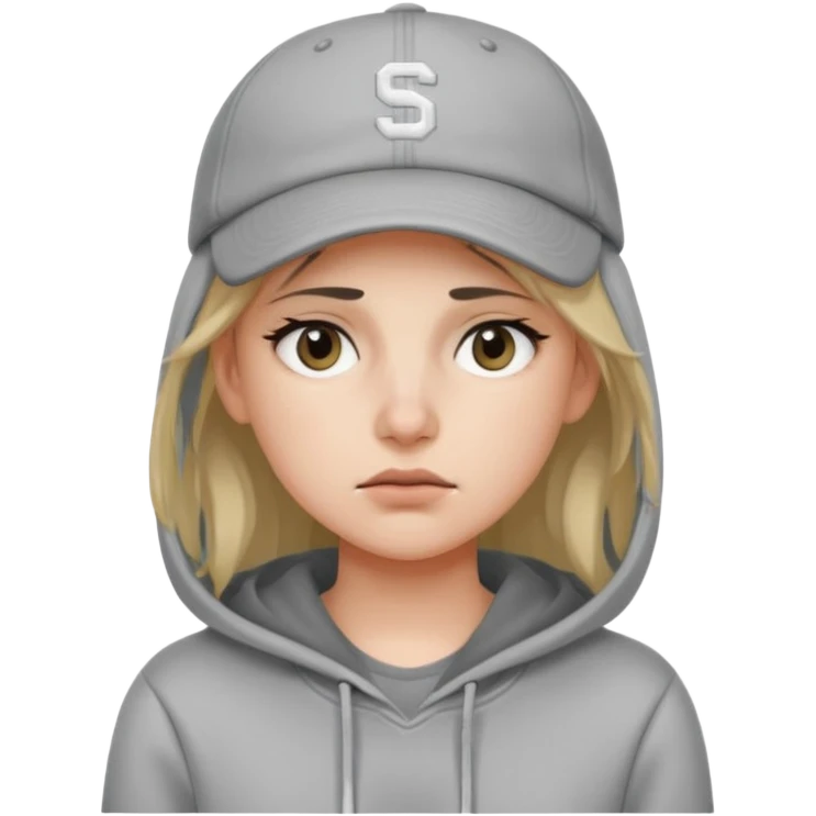 Female tech developer going back to work after christmas holidays, looking tired and wearing a hoodie and a baseballcap that says "SVT" emoji