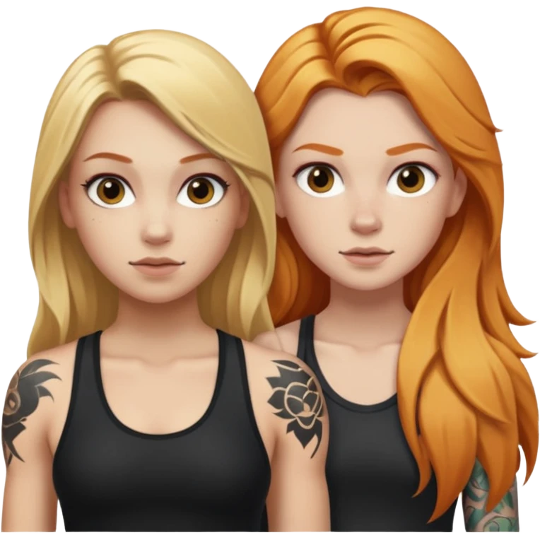 girl with long blonde hair and black tattoos next to a an athletic ginger girl emoji