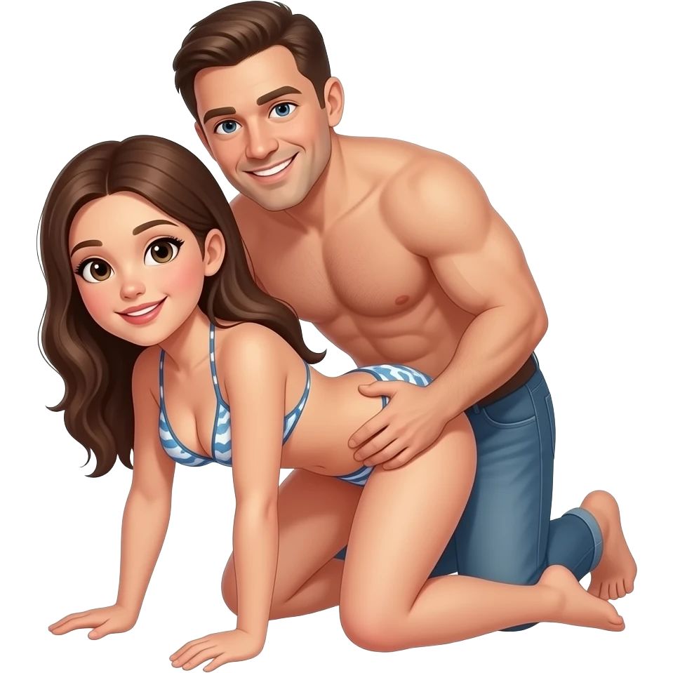 Fille à quatre pattes en bikini jambes écartées Avec un homme sans habits qui tiens ses hanches derrière elle  coller à elle emoji