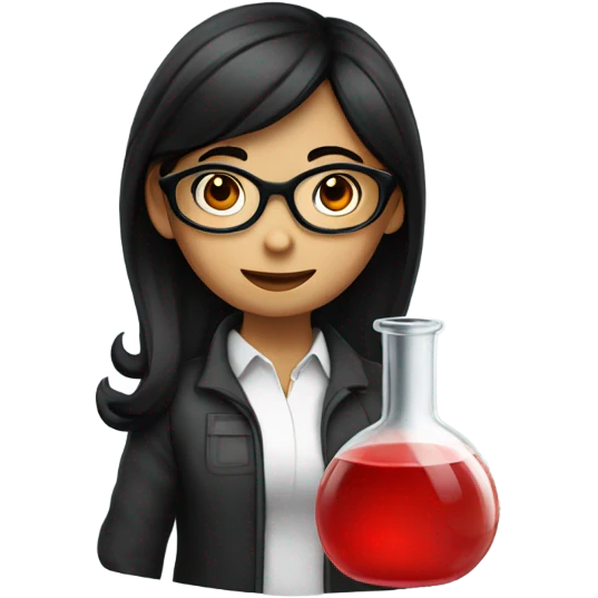 girl with black hair and glasses holding red lab emoji