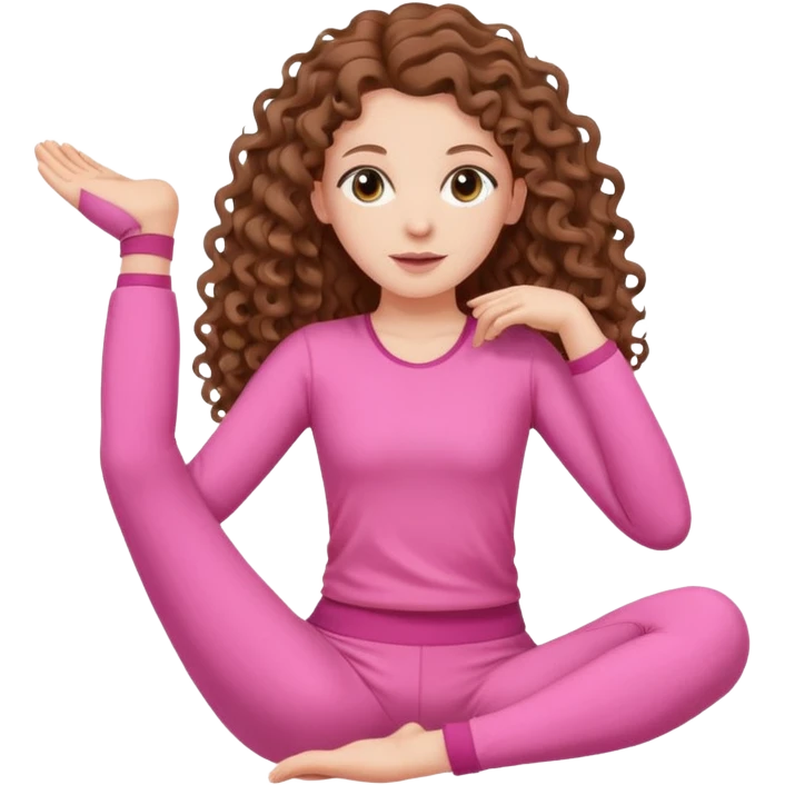 pale white girl with long brown curly hair stretching pink emoji