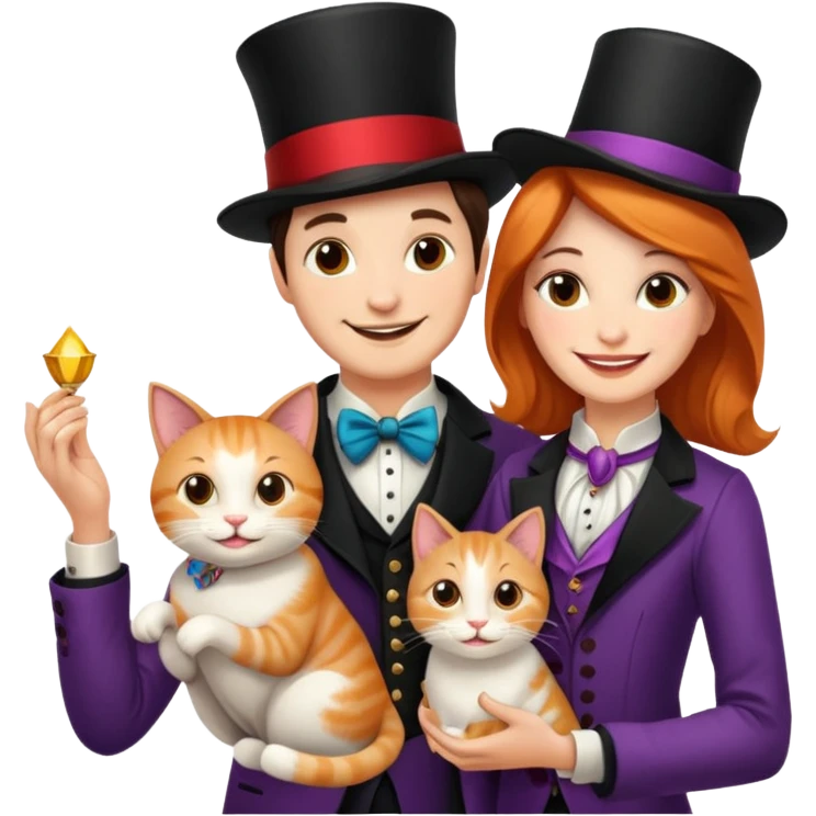 magician couple and their pet cat emoji