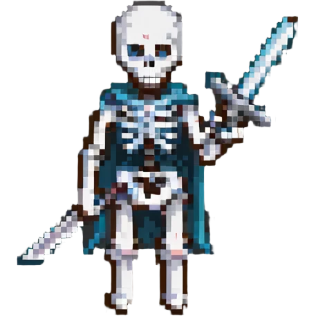 pixel art skeleton wielding a sword, facing forward emoji