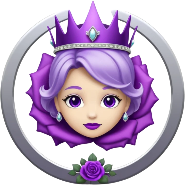 Purple shadow rose silver circle plaque with silver tiara emoji