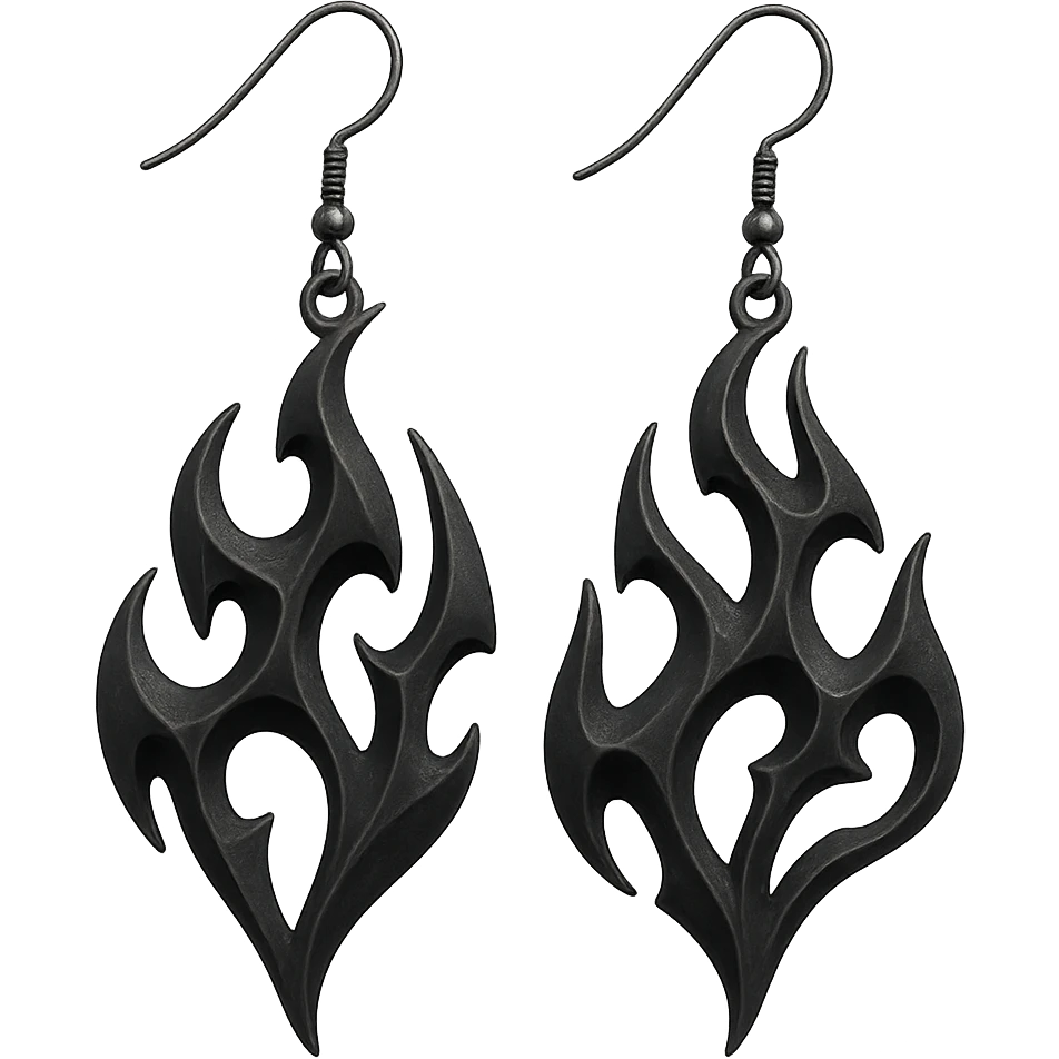 goth earrings, black flame, abstract gothic, edgy emoji