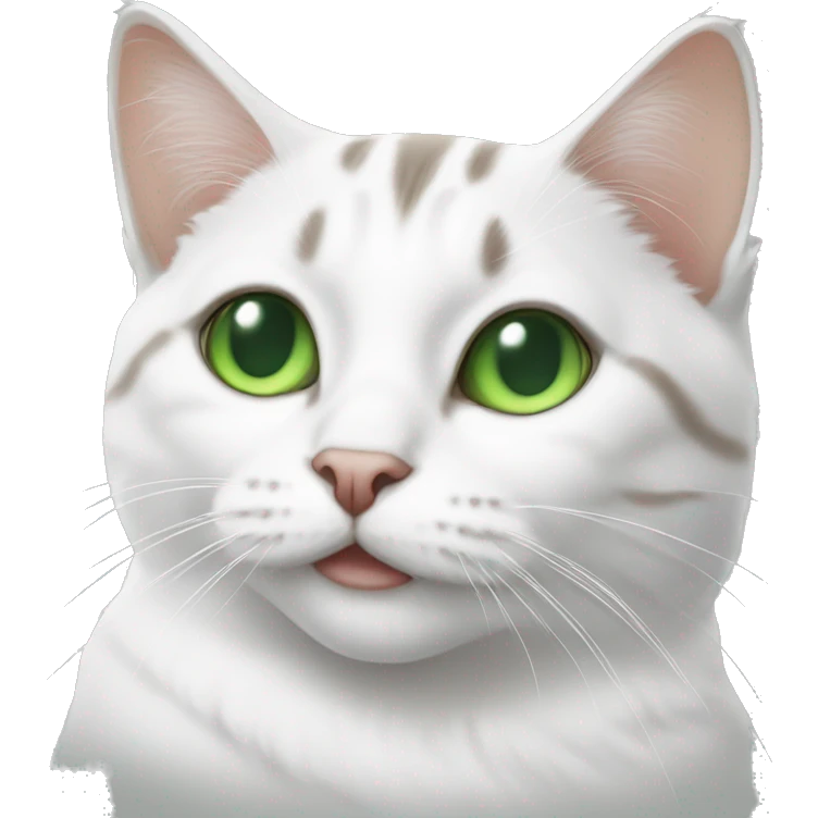 White and tabby cat with green eyes emoji