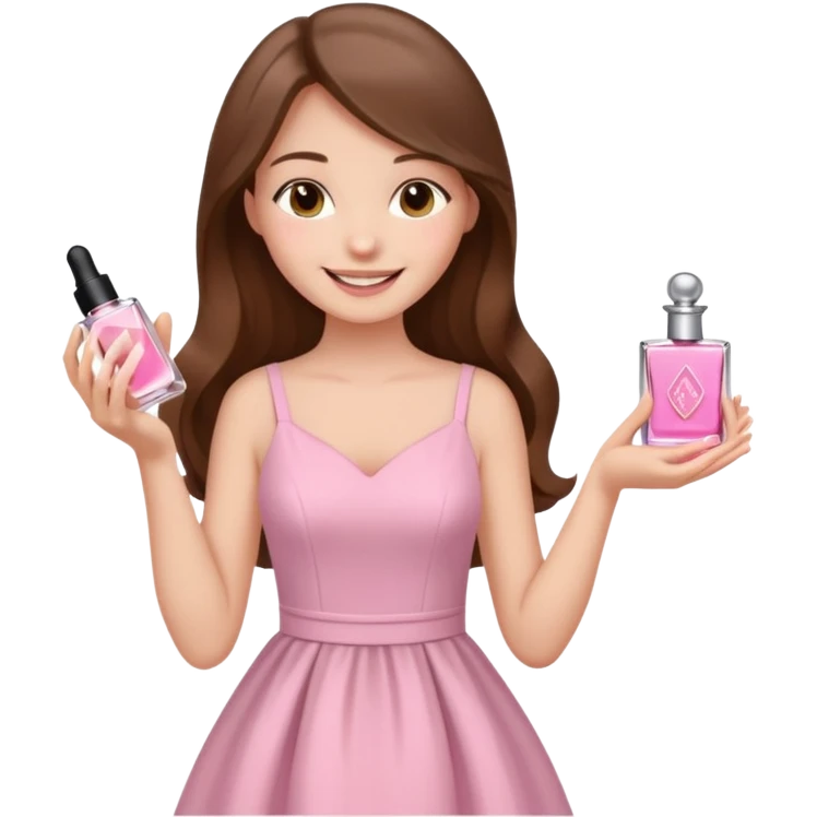half body pretty long hair girl holding parfume with smile emoji