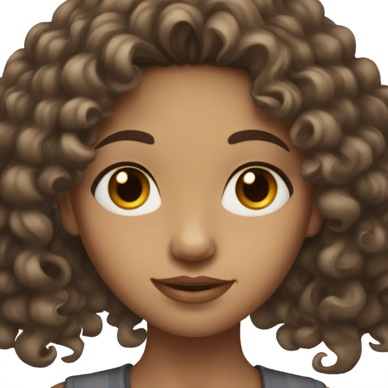 Light skin girl with long dark brown curly hair and black eyes emoji