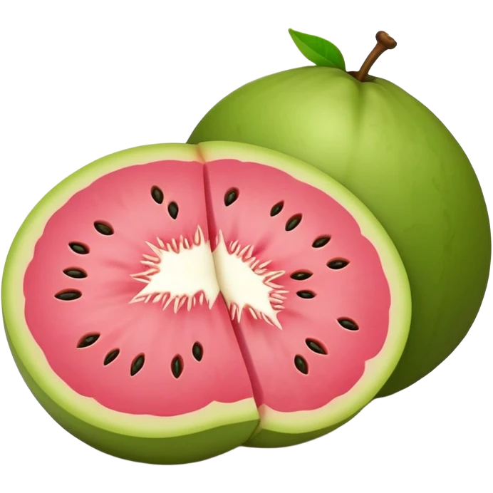 A guava cut in half showing pink flesh and white seeds emoji
